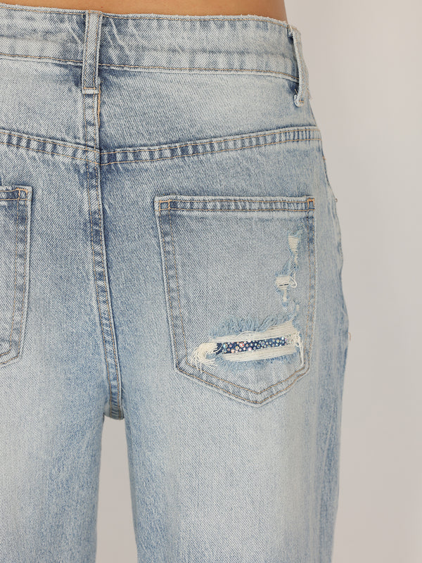 Jeans strap e strass