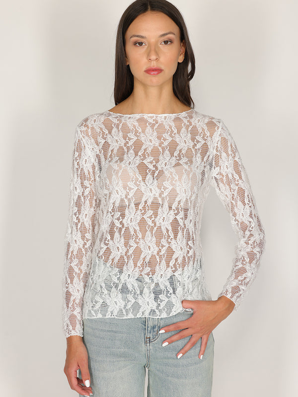 Maglia in pizzo con strass
