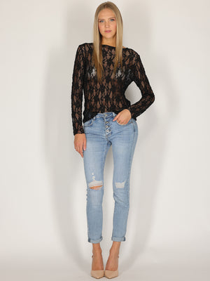 Maglia in pizzo con strass