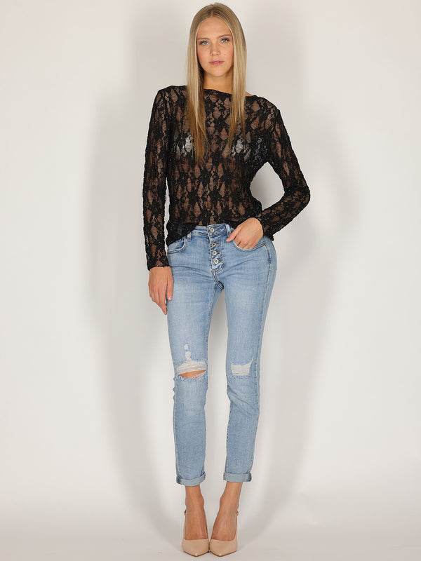 Maglia in pizzo con strass