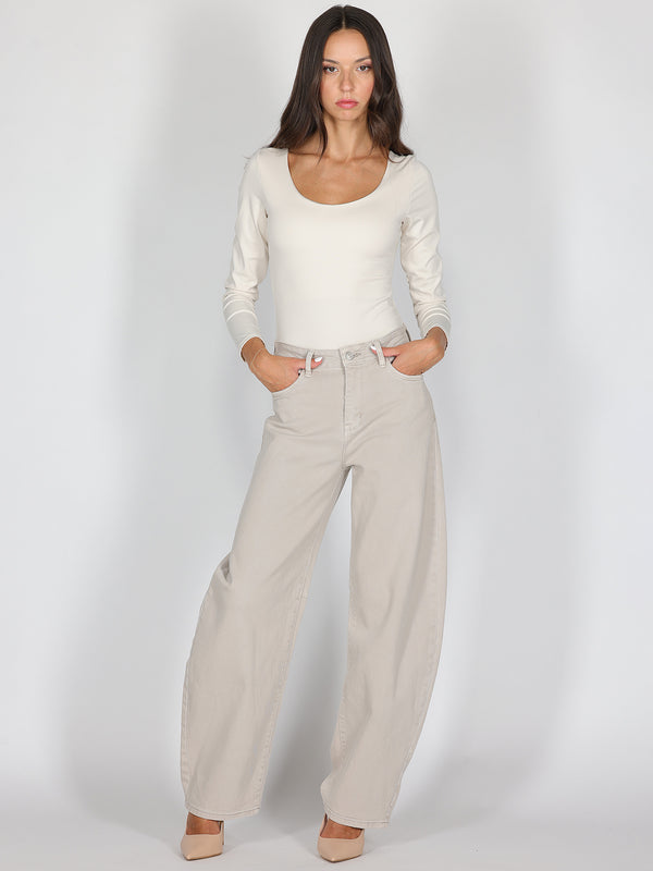 Jeans gamba larga Beige