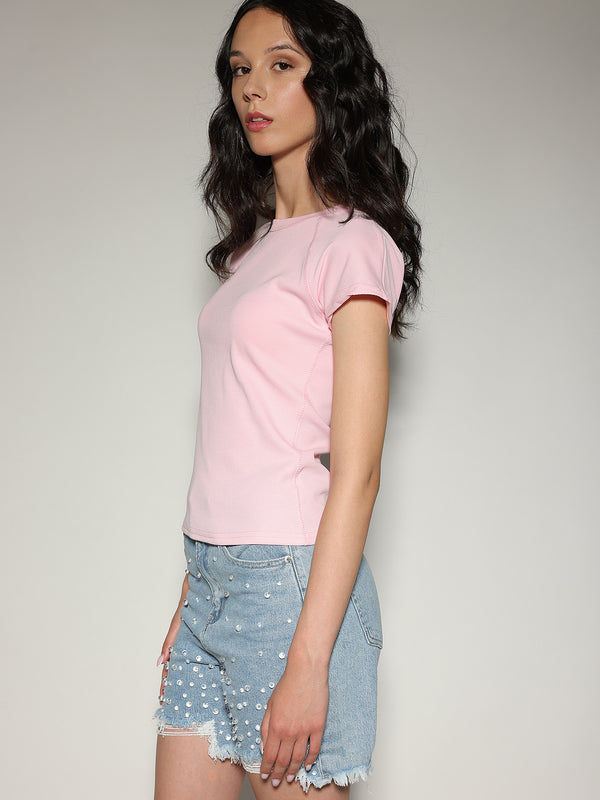 T-shirt a costina Rosa