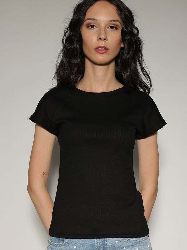 T-shirt a costina Nero