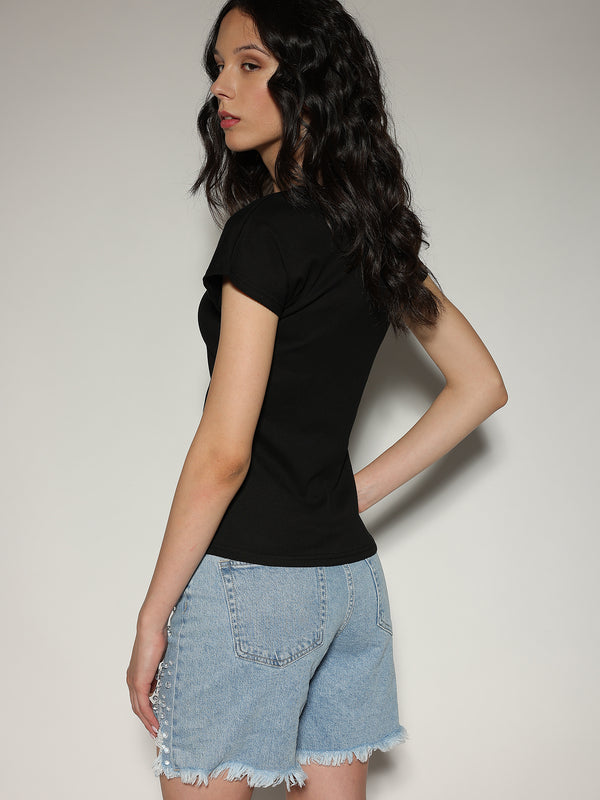 T-shirt a costina Nero