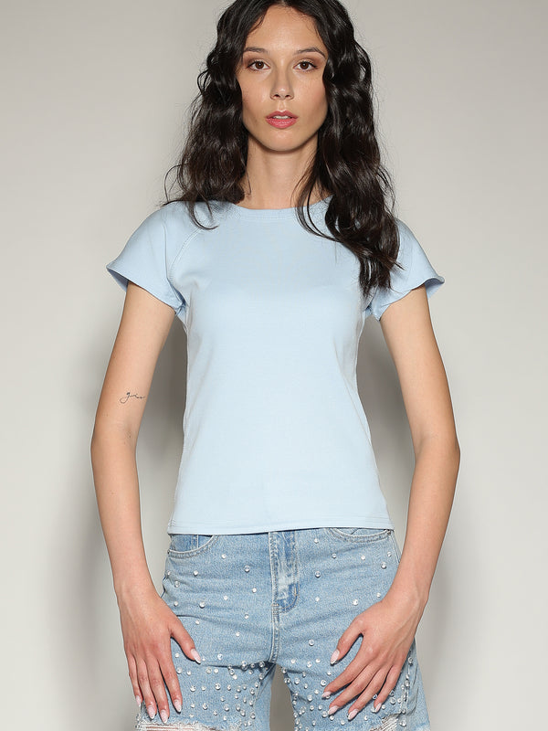 T-shirt a costina Azzurro