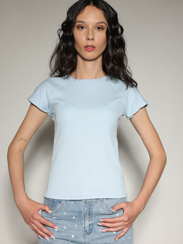 T-shirt a costina Azzurro