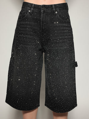 Bermuda jeans Nero strass