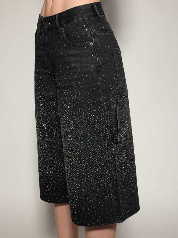 Bermuda jeans Nero strass
