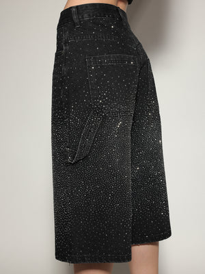 Bermuda jeans Nero strass