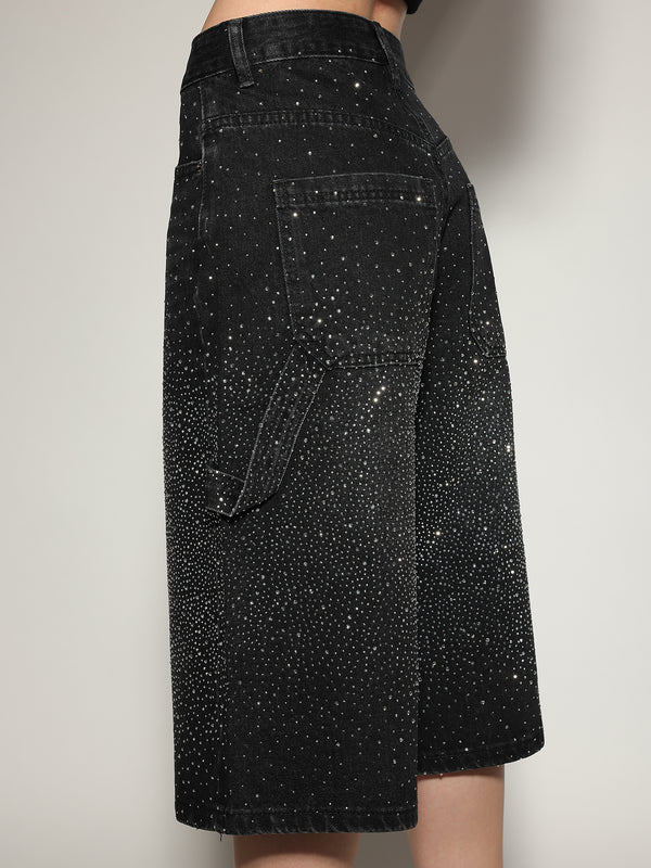 Bermuda jeans Nero strass