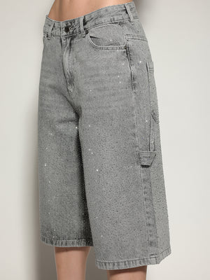 Bermuda jeans Grigio con strass
