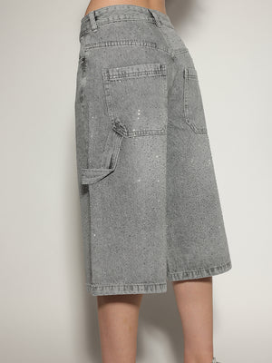 Bermuda jeans Grigio con strass