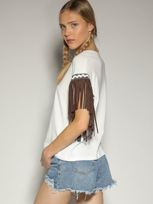 T-shirt con frange mani