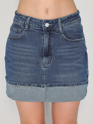 Minigonna jeans con risvolto
