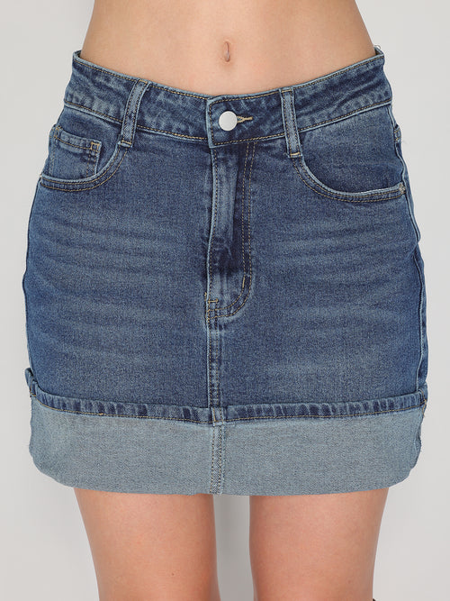Minigonna jeans con risvolto