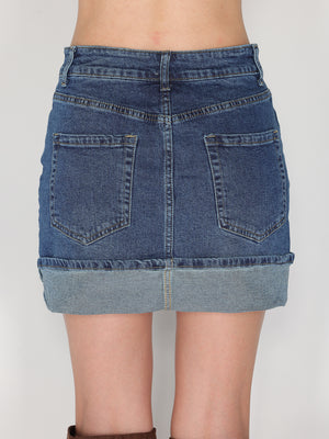 Minigonna jeans con risvolto
