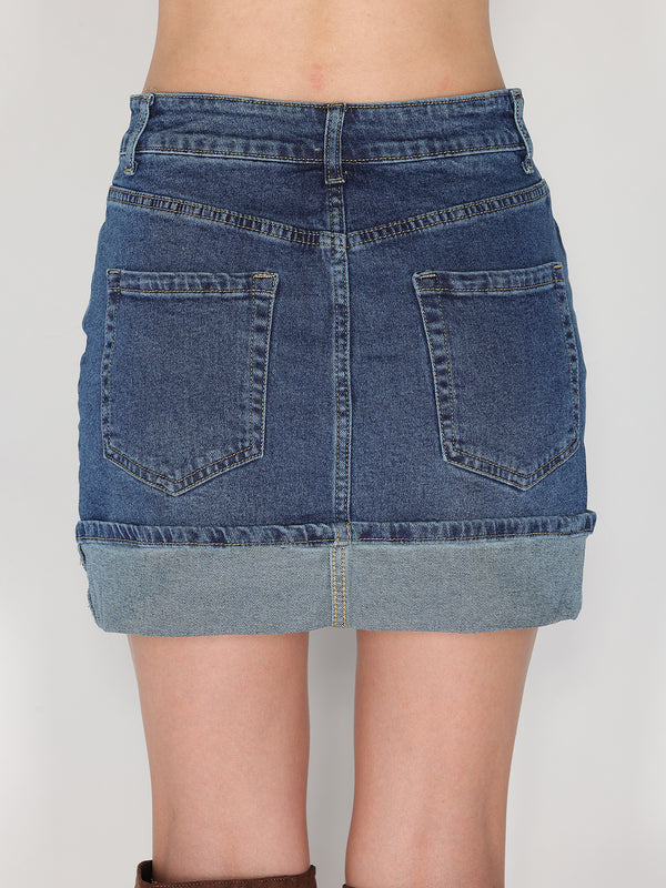Minigonna jeans con risvolto