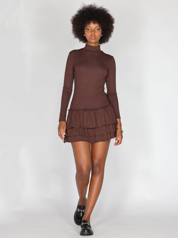 Abito maglia con gonna a balze