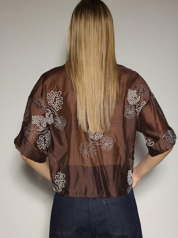Camicia Cacao con ricami