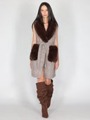Cappotto Cacao smanicato con pelliccia