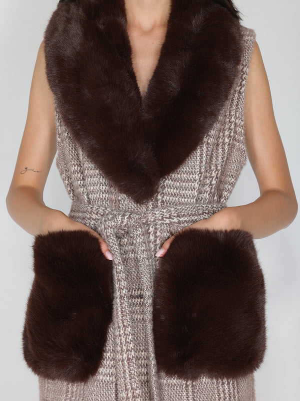 Cappotto Cacao smanicato con pelliccia