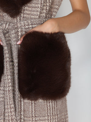 Cappotto Cacao smanicato con pelliccia