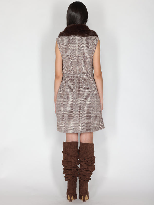 Cappotto Cacao smanicato con pelliccia