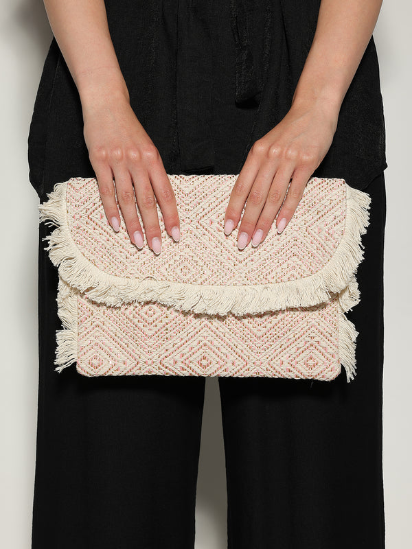 Borsa Rosa in fantasia lurex con frange