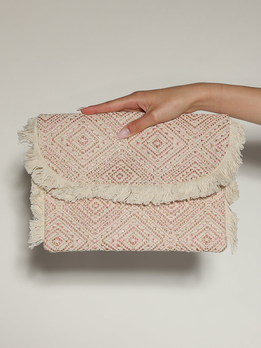 Borsa Rosa in fantasia lurex con frange