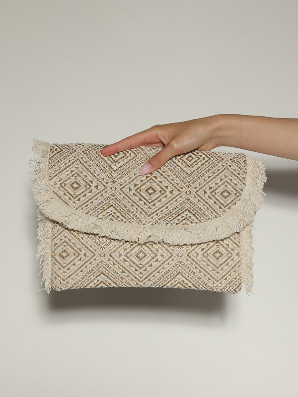 Borsa Beige in fantasia lurex con frange