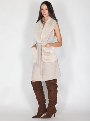 Cappotto Beige smanicato con pelliccia
