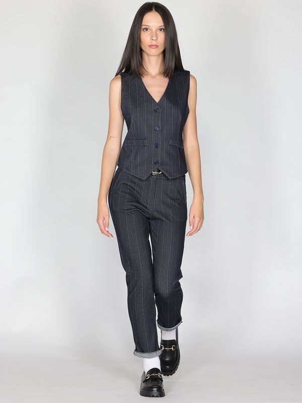 Gilet in chambray a righe
