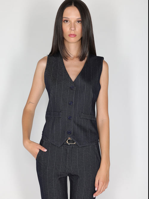 Gilet in chambray a righe
