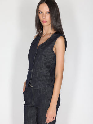 Gilet in chambray a righe