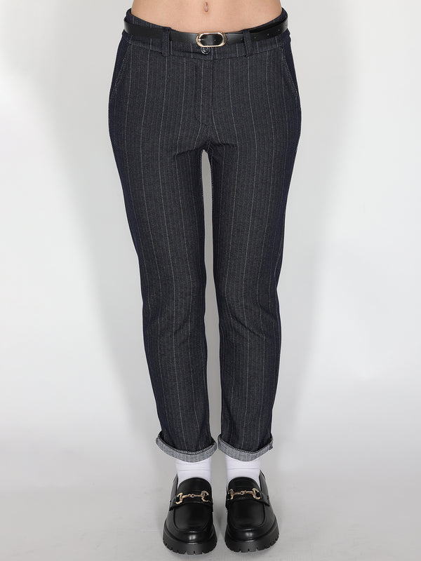 Pantalone in chambray a righe