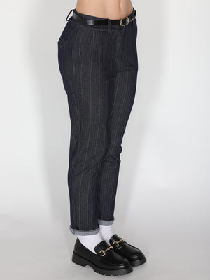 Pantalone in chambray a righe