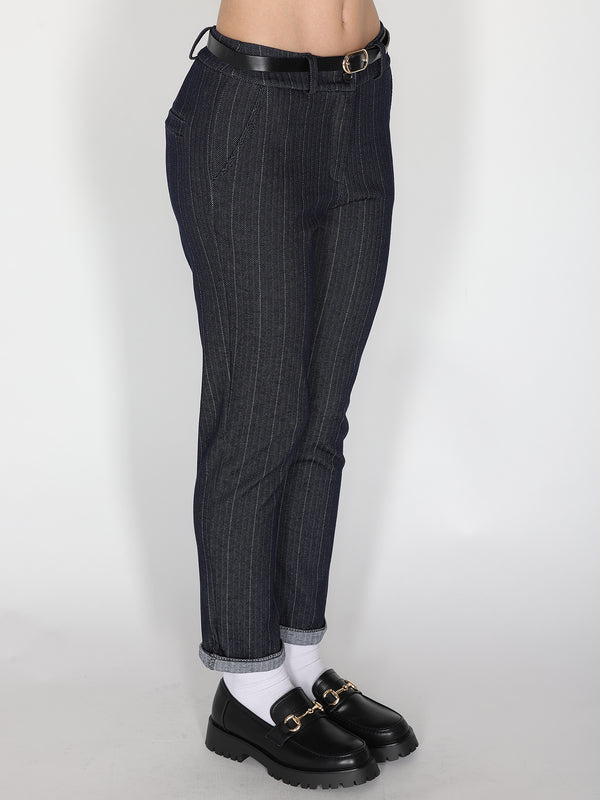 Pantalone in chambray a righe