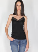 Top a costina in lurex con pizzo