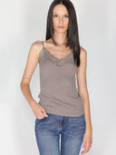 Top a costina in lurex con pizzo