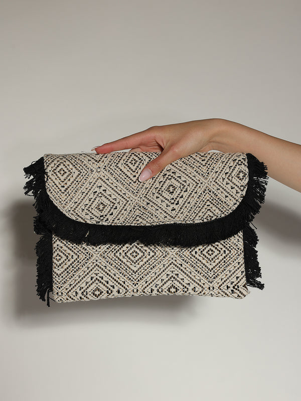 Borsa Nero in fantasia lurex con frange