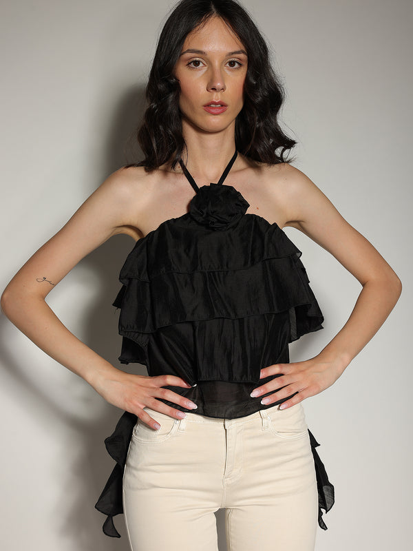 Top Nero con balze