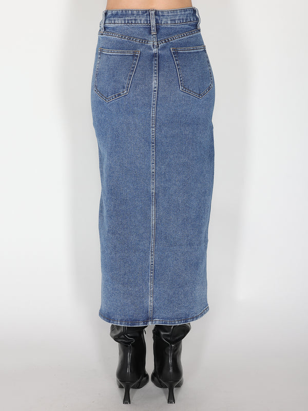 Gonna tubino in denim con strass