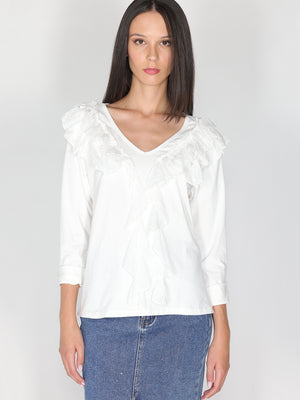 Maglia collo V con rouches