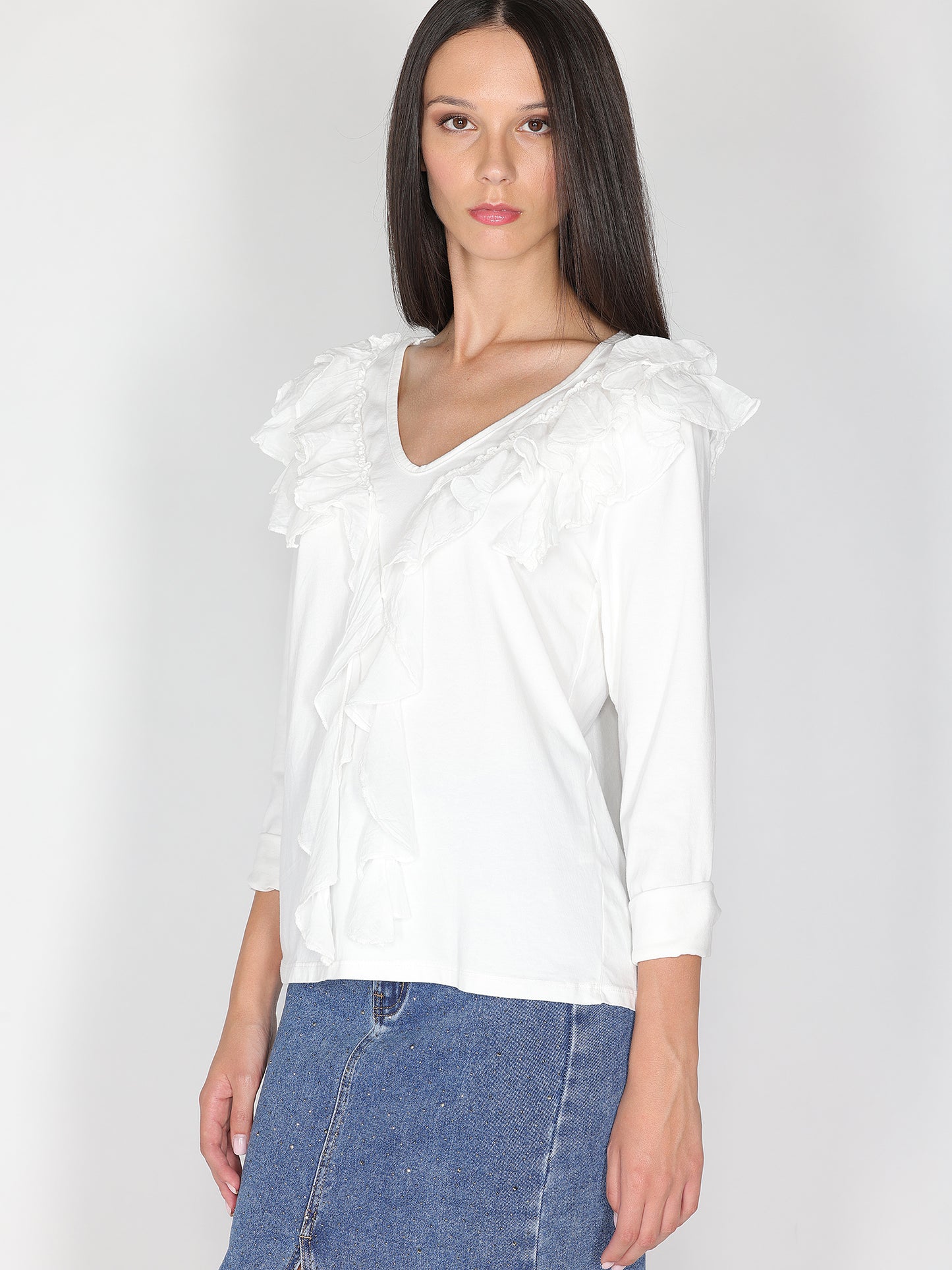 Maglia collo V con rouches