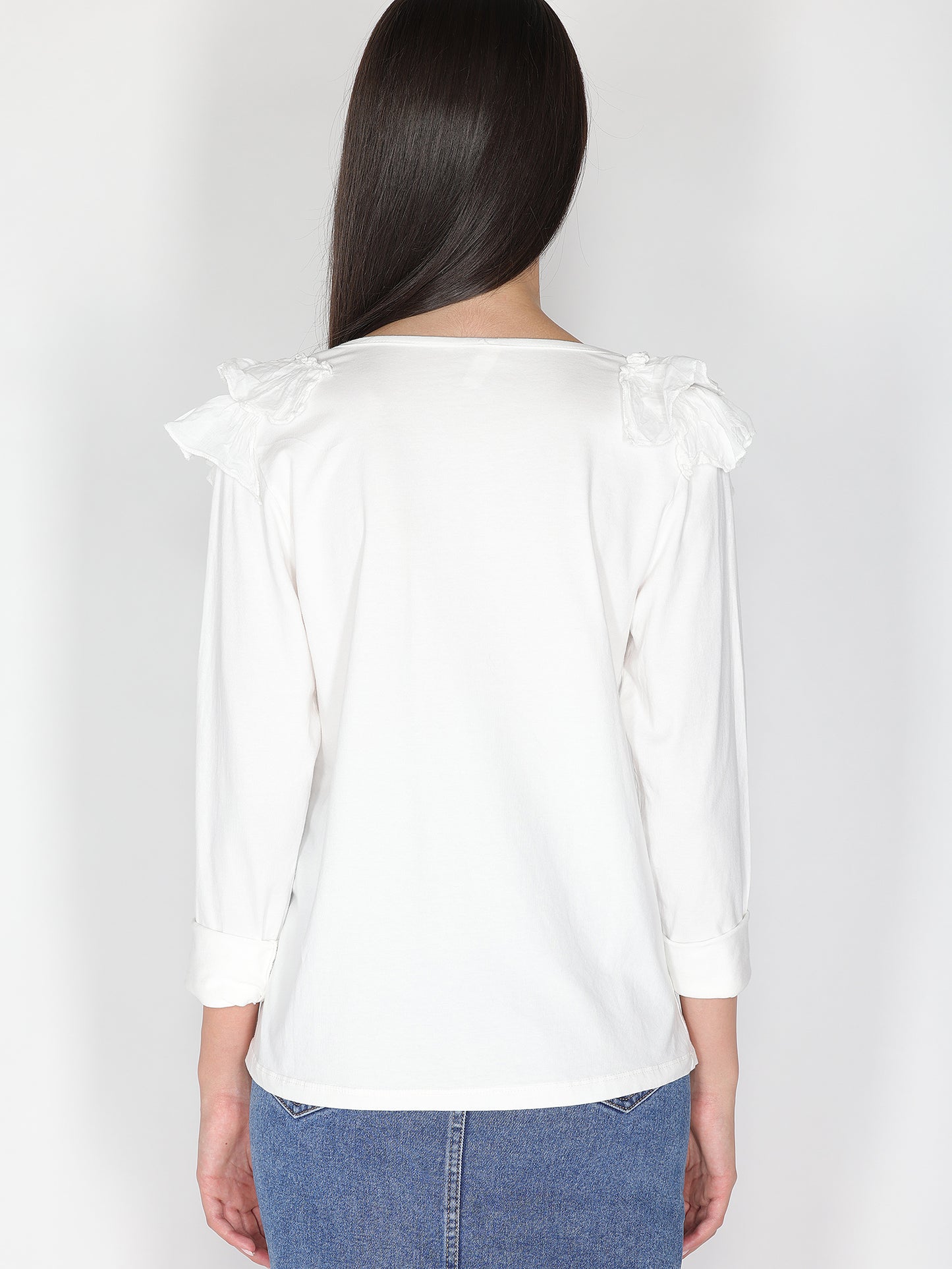 Maglia collo V con rouches