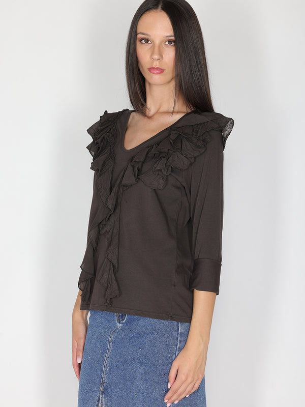 Maglia collo V con rouches