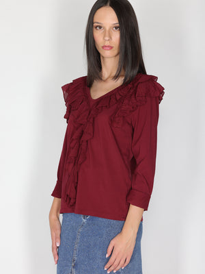 Maglia collo V con rouches