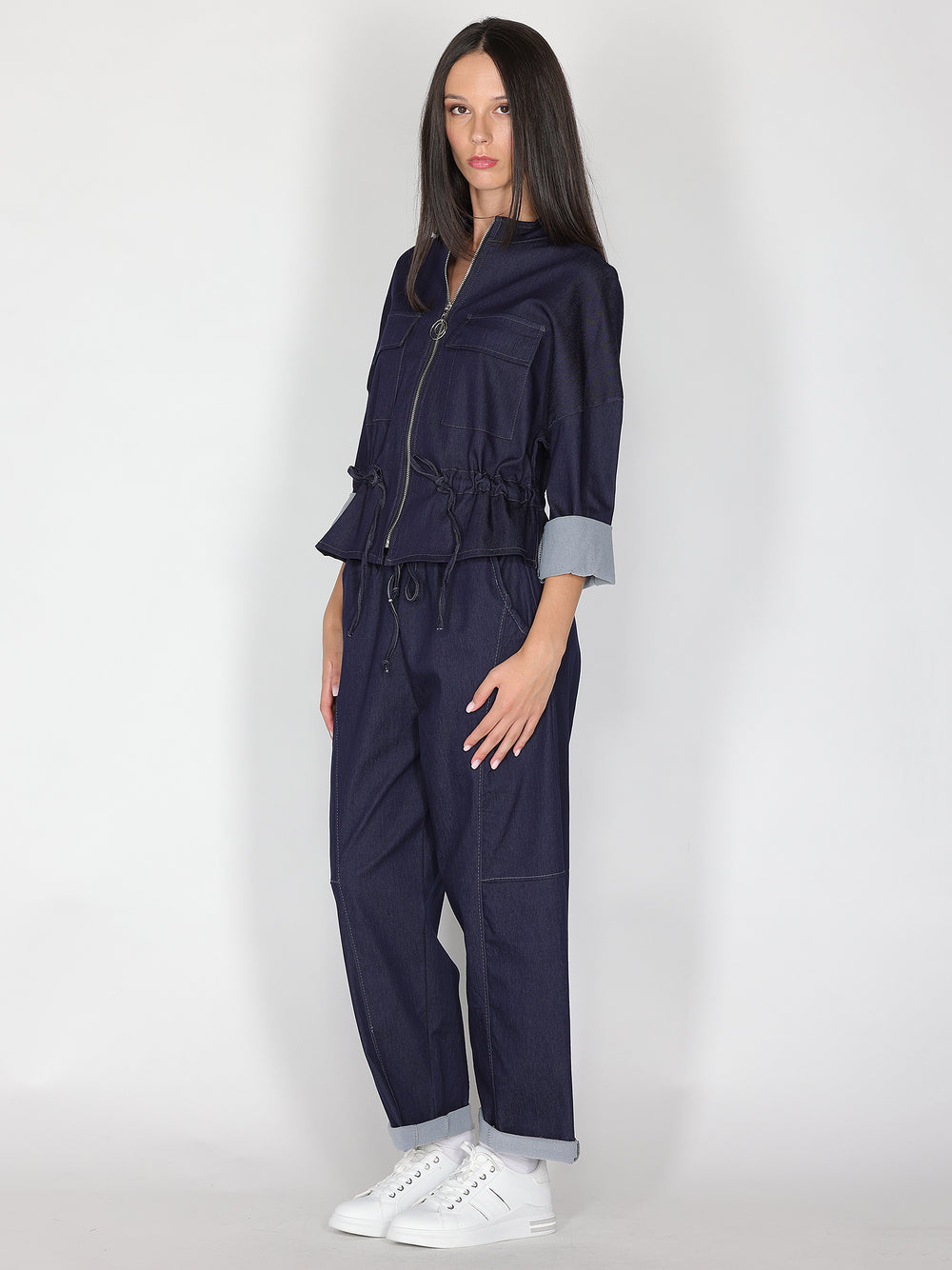 Pantalone in chambray gamba larga
