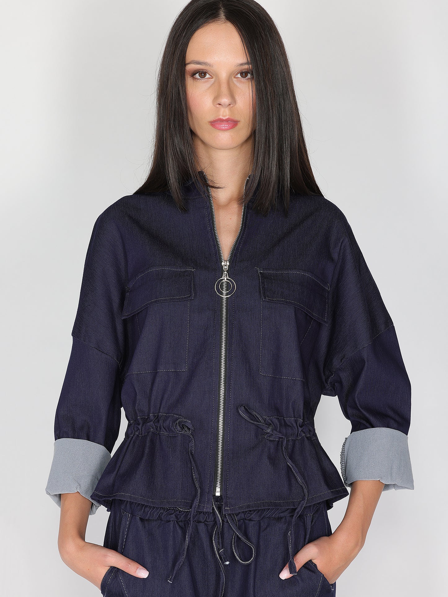 Giacca in chambray con due tasche