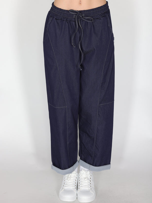 Pantalone in chambray gamba larga